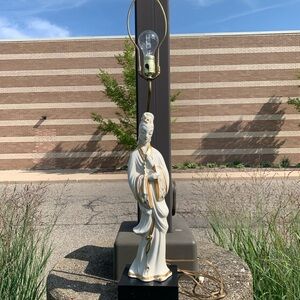 Antique porcelain and brass table lamp with shade